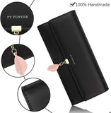 Black PU Leather Long Wallet for Women | RFID Blocking Zip Purse with Card Slots | Lailas Clothing UK