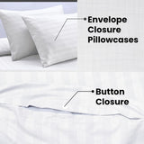 Bedding Set Brushed Microfiber Satin Stripes Easy Care Duvet Cover with Pillowcases - White