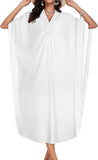 White Women's Boho Kaftan Dress  – V Neck Maxi Beach Cover Up Summer Kaftan