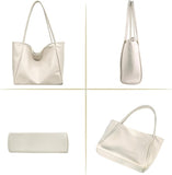 LassZone Beige Large Vegan Leather Tote Bag for Women with Inner Zip Pocket