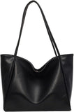 LassZone Black Large Vegan Leather Tote Bag for Women with Inner Zip Pocket