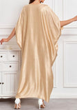 Champagne Long Kaftan Dress – Lightweight Beach Cover Up Maxi Kaftan with Batwing Sleeves