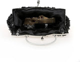HONGCI Women’s Q Black Rose Beaded Clutch Bag with Chain – Vintage Sequin Bridal and Evening Bag