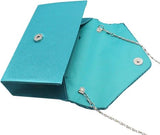 Teal Blue Satin Diamante Envelope Evening Bag
