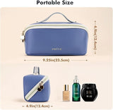 Women’s PU Leather Flat-Lay Travel Makeup Bag with Brush Pocket