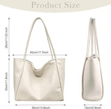 LassZone Beige Large Vegan Leather Tote Bag for Women with Inner Zip Pocket