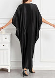 Black Long Kaftan Dress – Lightweight Beach Cover Up Maxi Kaftan with Batwing Sleeves