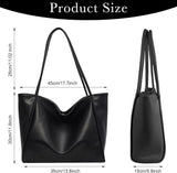 LassZone Black Large Vegan Leather Tote Bag for Women with Inner Zip Pocket