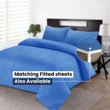Bedding Set Brushed Microfiber Satin Stripes Easy Care Duvet Cover with Pillowcases - Mid Blue