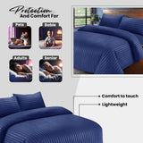 Bedding Set Brushed Microfiber Satin Stripes Easy Care Duvet Cover with Pillowcases - Navy Blue