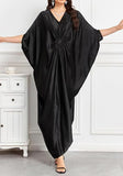 Black Long Kaftan Dress – Lightweight Beach Cover Up Maxi Kaftan with Batwing Sleeves