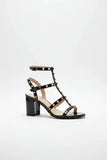 Women's Black Patent Gladiator Block Heel Sandals Multi Strap Open Toe BS-7