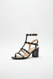 Women's Black Patent Gladiator Block Heel Sandals Multi Strap Open Toe BS-7