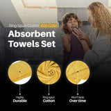 Soft and Premium Egyptian Cotton Towels - 500 GSM Mustard, Set of 8