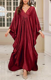 Women's Dark Red Luxury Kaftan Maxi Dress