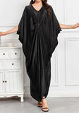 Black Long Kaftan Dress – Lightweight Beach Cover Up Maxi Kaftan with Batwing Sleeves