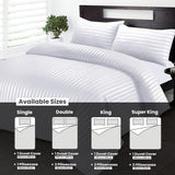 Bedding Set Brushed Microfiber Satin Stripes Easy Care Duvet Cover with Pillowcases - White