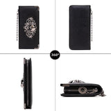 Black Skull Long Wallet for Women | Goth Zip Around Clutch with Wrist Strap | Lailas Clothing UK