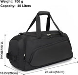 40L Black Gym Duffle Bag with Shoe Compartment – Water-Resistant Sports Holdall with Wet Pocket for Women & Men