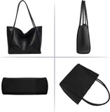 LassZone Black Large Vegan Leather Tote Bag for Women with Inner Zip Pocket