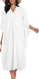 White Women's Boho Kaftan Dress  – V Neck Maxi Beach Cover Up Summer Kaftan