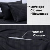Bedding Set Brushed Microfiber Satin Stripes Easy Care Duvet Cover with Pillowcases - Black