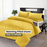 Bedding Set Brushed Microfiber Satin Stripes Easy Care Duvet Cover with Pillowcases - Mustard