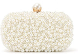 Women Beige Evening Bags with Pearls Clutch Bag for Wedding Party Bridal Prom