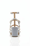 Women's White Patent Gladiator Block Heel Sandals Multi Strap Open Toe BS-7