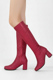 Women's Hot Pink Glitter GoGo Boots Knee High Block Heel Retro Fancy Dress 1960s 1970s G-733