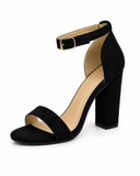 Women's Black Faux Suede Chunky Block High Heel Ankle Strap Peep Toe Sandals-BS 1810