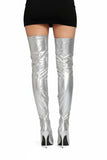 Women's Silver Thigh High Over The Knee Stiletto Boots Zip 12051