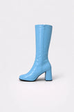 Women's Sky Blue Knee High Block Heel Boots Zip 12733