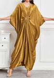 Golden Long Kaftan Dress  Lightweight Beach Cover Up Maxi Kaftan with Batwing Sleeves