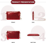 Miss Lulu Red Sequin Clutch Bag with Chain Strap