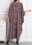 Pink Leopard Long Kaftan Dress  Lightweight Beach Cover Up Maxi Kaftan with Batwing Sleeves