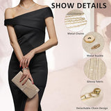 Women’s Golden Glitter Envelope Clutch Bag with Detachable Chain