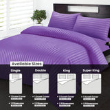 Bedding Set Brushed Microfiber Satin Stripes Easy Care Duvet Cover with Pillowcases - Purple