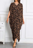Leopard Print Long Kaftan Dress  Lightweight Beach Cover Up Maxi Kaftan with Batwing Sleeves