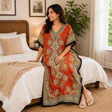 Women Orange Polyester Kaftan Maxi Dress