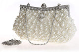 HONGCI Faux Off White Pearl Rhinestone Clutch Bag – Women’s Bridal Wedding and Prom Evening Handbag