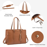Brown Women’s 15.6-Inch Laptop Tote Bag with Makeup Pouch