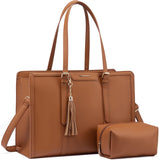 Brown Women’s 15.6-Inch Laptop Tote Bag with Makeup Pouch