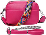 Light Pink Women’s Small PU Leather Crossbody Camera Bag with Two Straps