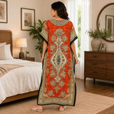 Women Orange Polyester Kaftan Maxi Dress