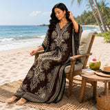 Women Brown Polyester Kaftan Maxi Dress