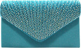 Teal Blue Satin Diamante Envelope Evening Bag