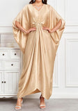 Champagne Long Kaftan Dress – Lightweight Beach Cover Up Maxi Kaftan with Batwing Sleeves