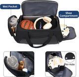 40L Black Gym Duffle Bag with Shoe Compartment – Water-Resistant Sports Holdall with Wet Pocket for Women & Men