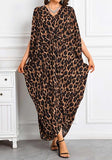 Leopard Print Long Kaftan Dress  Lightweight Beach Cover Up Maxi Kaftan with Batwing Sleeves